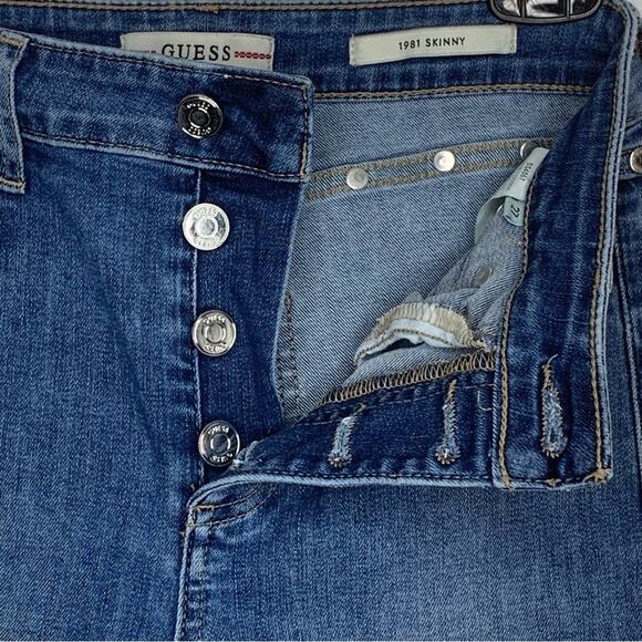Guess 1981 Studded Jean Skinny Button Fly Size 27 Belt Loops 4 Working Pockets - Picture 6 of 13